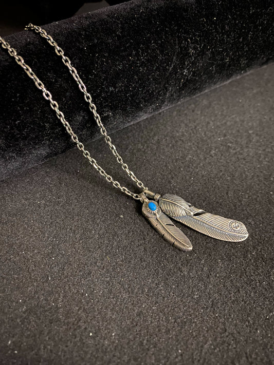 Goro's Feather Pendant • Heavy 925 Silver & Turquoise • Hand-Carved Texture • Unisex Leather Cord • Heritage Distressed Finish • Full Ceremonial Kit